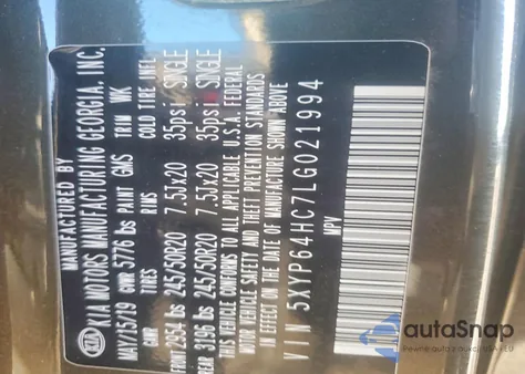 2020 Kia Telluride S z USA, uszkodzony, nr VIN 5XYP64HC7LG021994